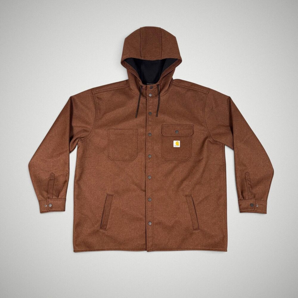 Carhartt Men's Rain Defender Hooded Shirt Jacket Fleece Lined Dark Mocha Sz 2XL